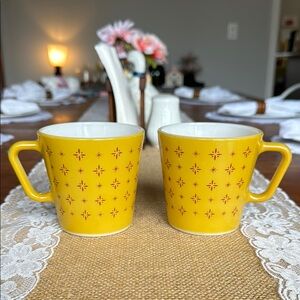 RARE PYREX Butterscotch 1410 Foulard Coffee Cup Mug Yellow Set Atomic Starburst